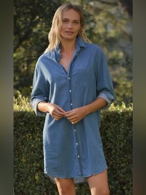 Frank & Eileen Denim Blue Shirt with Label Detail